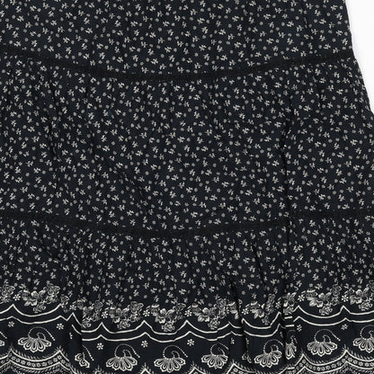 Marks and Spencer Womens Black Floral Polyester Flare Skirt Size 34 in - Lace Detail