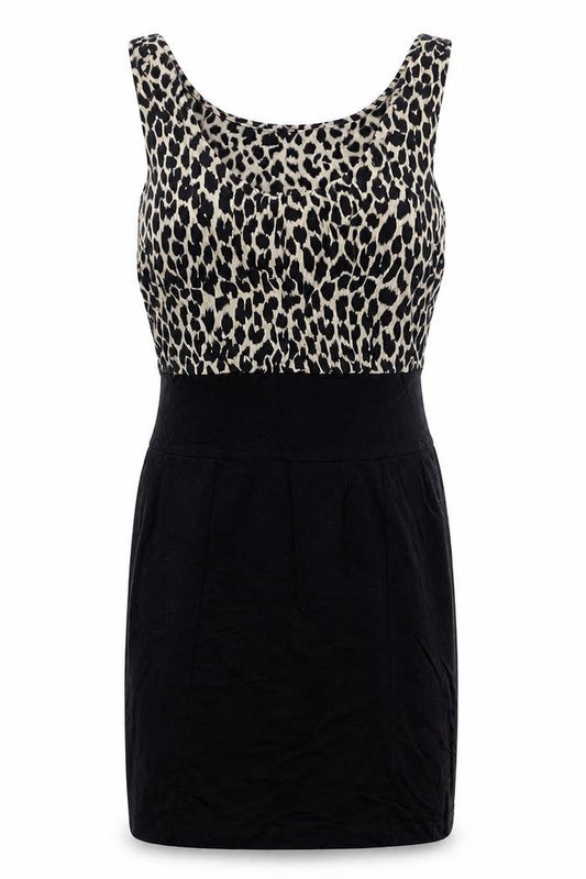 Motel Womens Black Animal Print Cotton Bodycon Size M Scoop Neck Pullover - Leopard Print