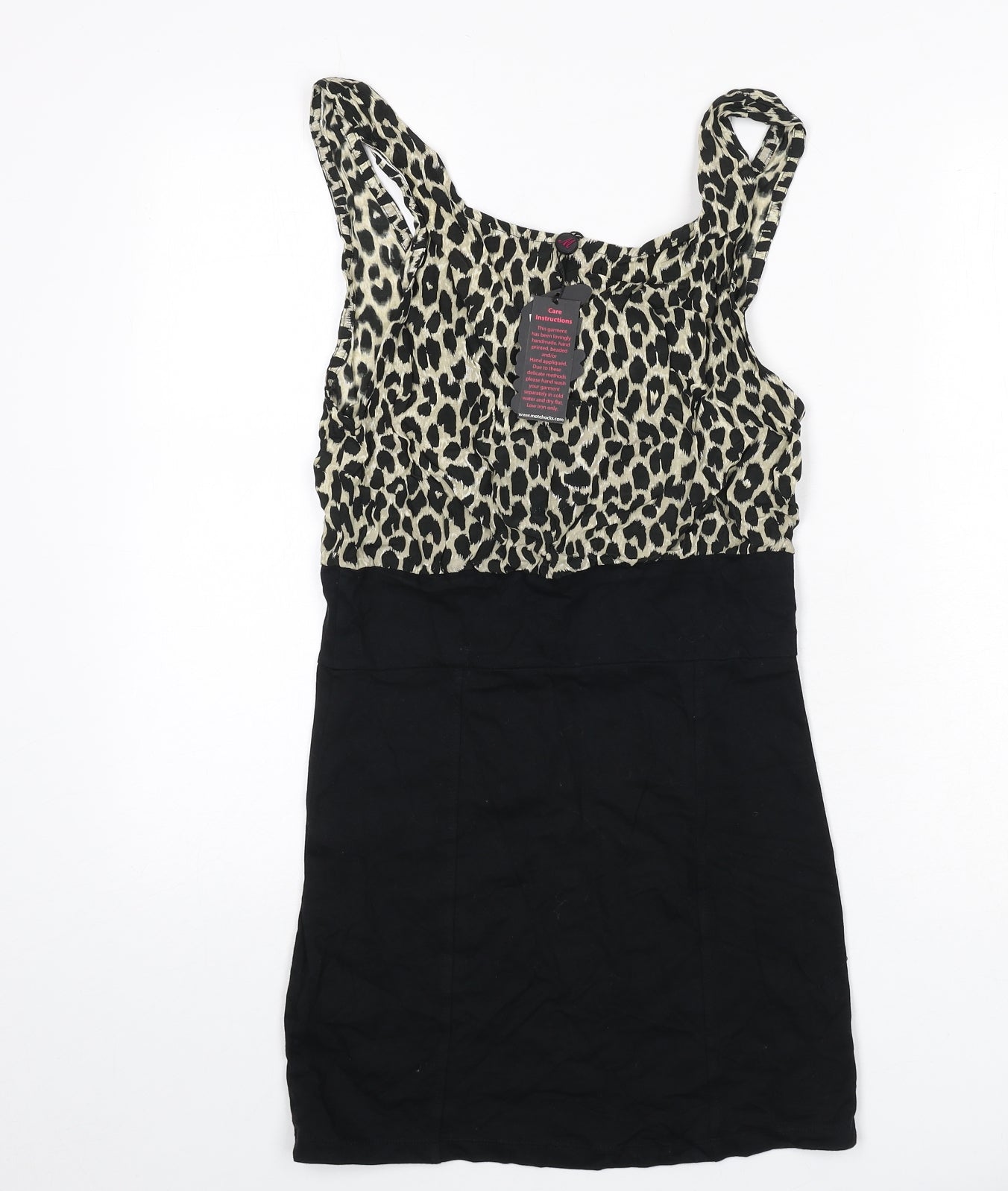 Motel Womens Black Animal Print Cotton Bodycon Size M Scoop Neck Pullover - Leopard Print