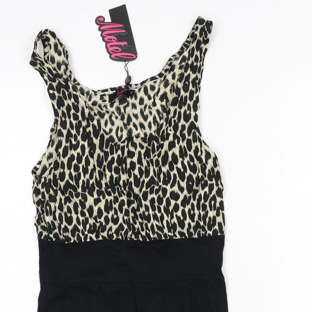 Motel Womens Black Animal Print Cotton Bodycon Size M Scoop Neck Pullover - Leopard Print