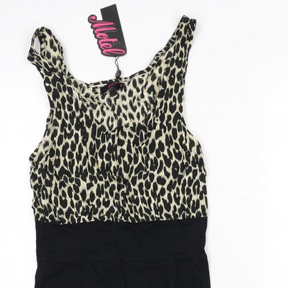 Motel Womens Black Animal Print Cotton Bodycon Size M Scoop Neck Pullover - Leopard Print