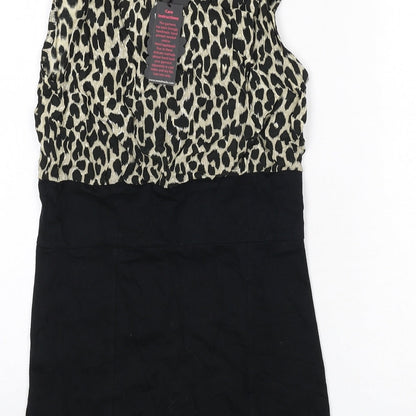 Motel Womens Black Animal Print Cotton Bodycon Size M Scoop Neck Pullover - Leopard Print