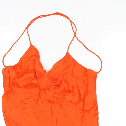 Zara Womens Orange Viscose Mini Size L Cowl Neck Pullover