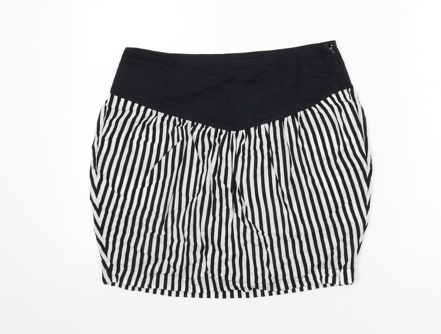 Motel Womens Black Striped Cotton A-Line Skirt Size 8 Zip