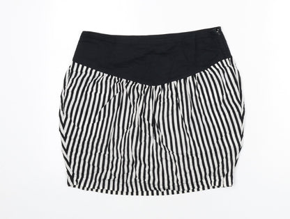 Motel Womens Black Striped Cotton A-Line Skirt Size 8 Zip