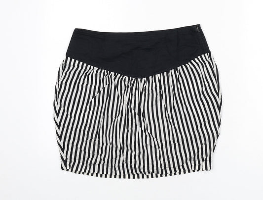 Motel Womens Black Striped Cotton A-Line Skirt Size 8 Zip