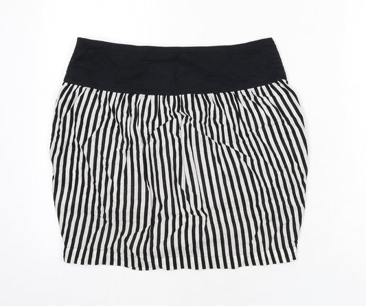 Motel Womens Black Striped Cotton A-Line Skirt Size 8 Zip