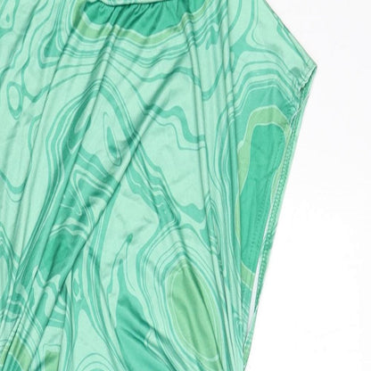 PRETTYLITTLETHING Womens Green Geometric Polyester Bodycon Size 10 Round Neck Pullover - Ruched Sides