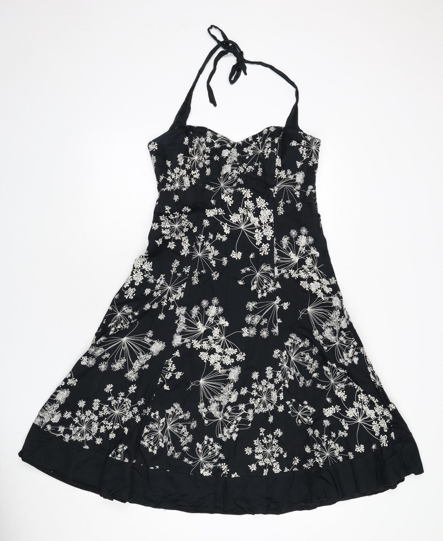 RJR.John Rocha Womens Black Floral Polyester Fit & Flare Size 12 Halter Zip