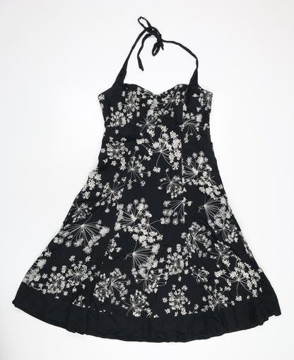 RJR.John Rocha Womens Black Floral Polyester Fit & Flare Size 12 Halter Zip