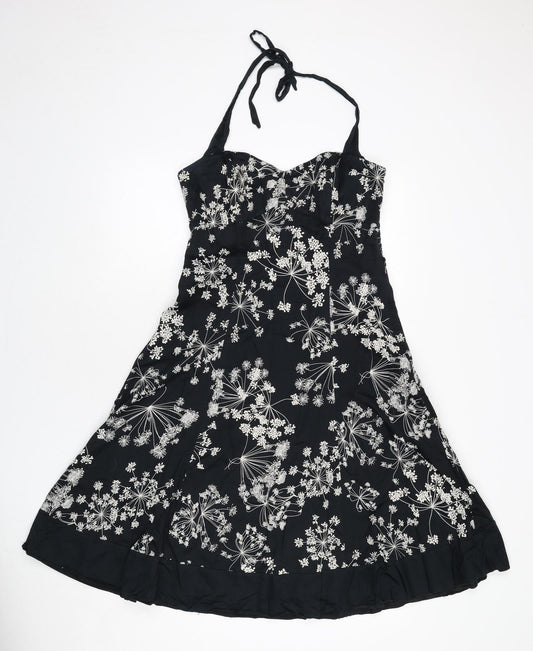 RJR.John Rocha Womens Black Floral Polyester Fit & Flare Size 12 Halter Zip