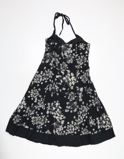 RJR.John Rocha Womens Black Floral Polyester Fit & Flare Size 12 Halter Zip