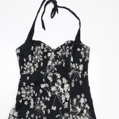 RJR.John Rocha Womens Black Floral Polyester Fit & Flare Size 12 Halter Zip