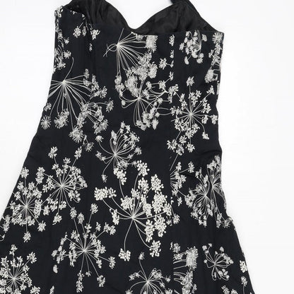 RJR.John Rocha Womens Black Floral Polyester Fit & Flare Size 12 Halter Zip