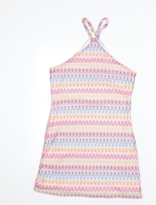 Divided by H&M Womens Multicoloured Geometric Polyester Mini Size S Halter Button