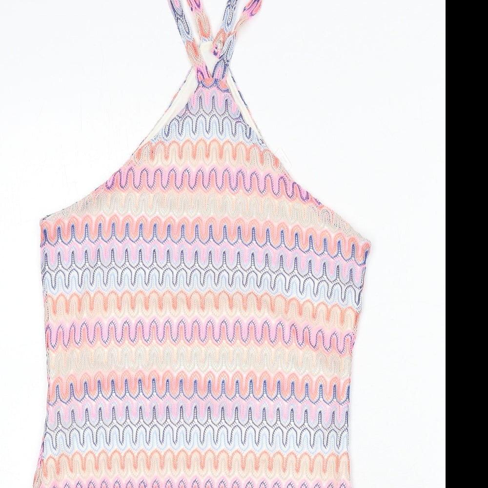 Divided by H&M Womens Multicoloured Geometric Polyester Mini Size S Halter Button