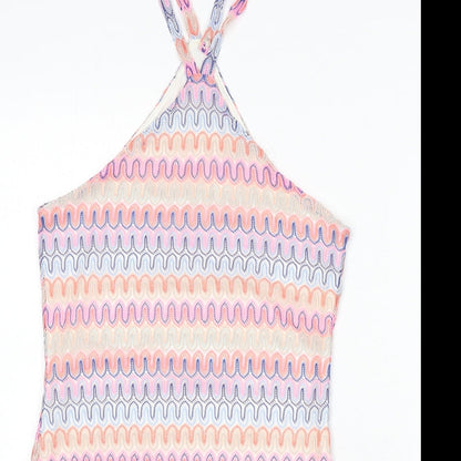 Divided by H&M Womens Multicoloured Geometric Polyester Mini Size S Halter Button