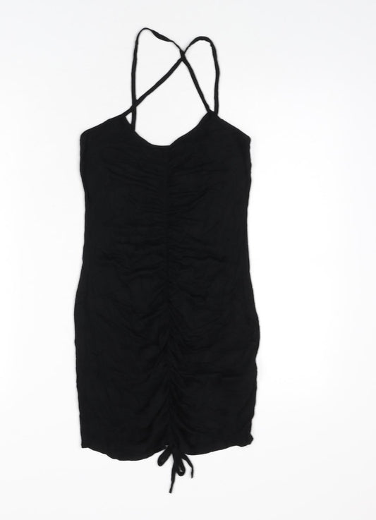 Missguided Womens Black Viscose Mini Size 6 Scoop Neck Pullover - Ruched