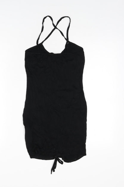 Missguided Womens Black Viscose Mini Size 6 Scoop Neck Pullover - Ruched