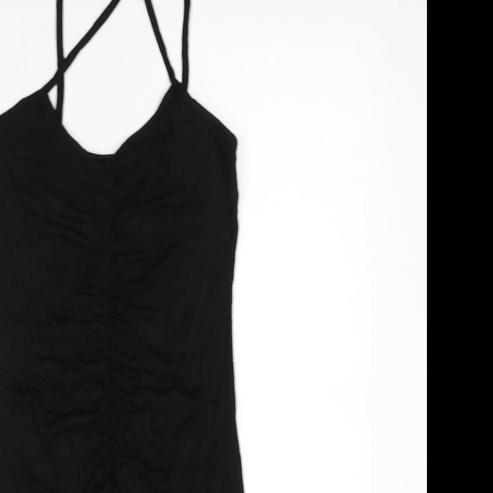 Missguided Womens Black Viscose Mini Size 6 Scoop Neck Pullover - Ruched