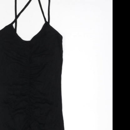 Missguided Womens Black Viscose Mini Size 6 Scoop Neck Pullover - Ruched