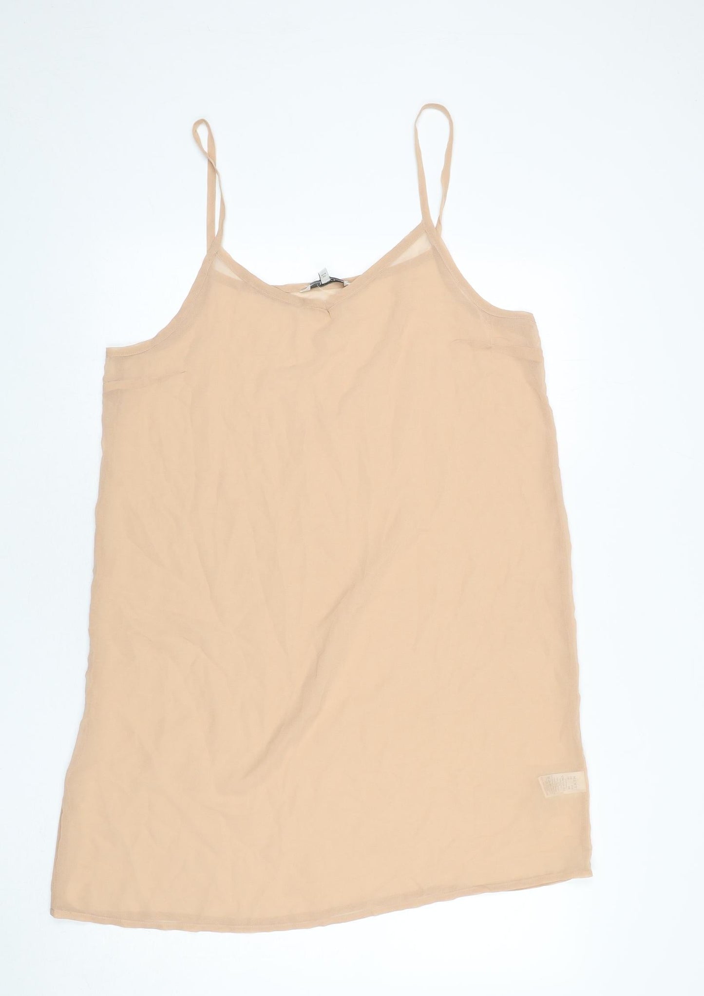 NEXT Womens Beige Polyester Slip Dress Size 16 Scoop Neck Pullover