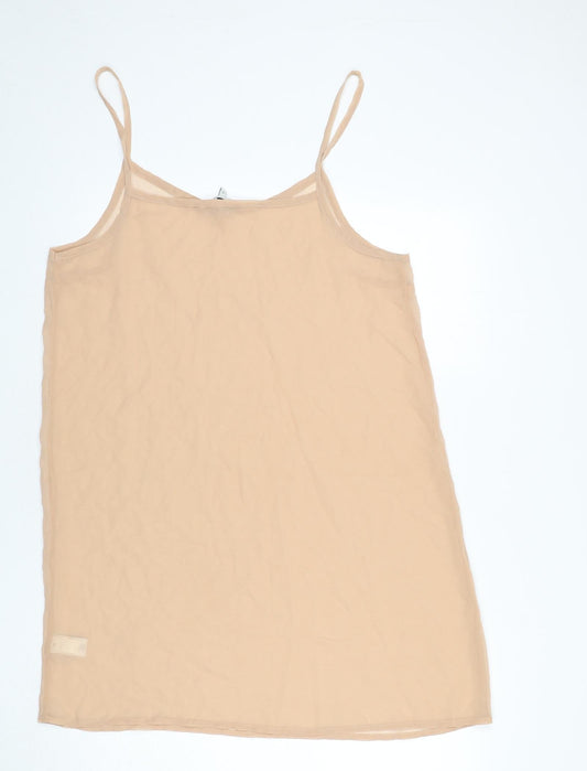 NEXT Womens Beige Polyester Slip Dress Size 16 Scoop Neck Pullover