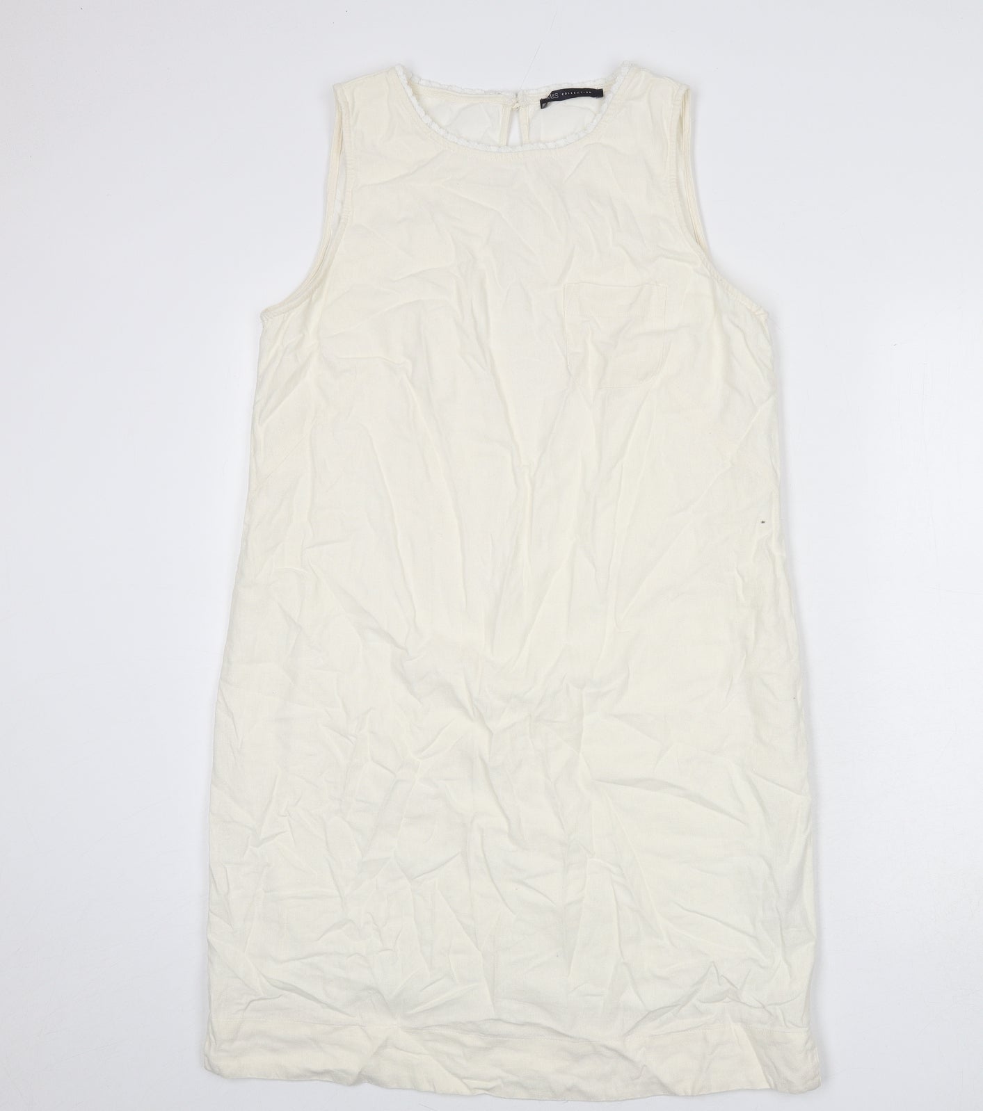 Marks and Spencer Womens Ivory Linen Sheath Size 12 Round Neck Button