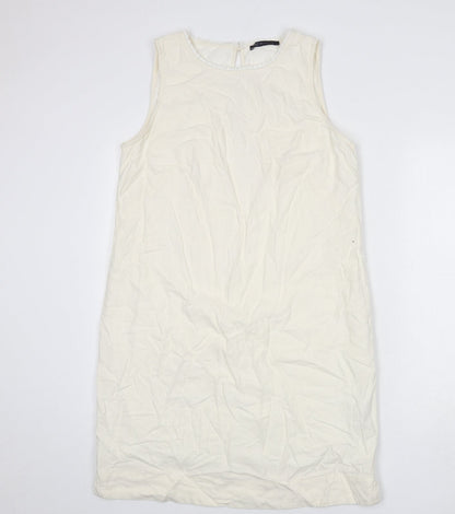 Marks and Spencer Womens Ivory Linen Sheath Size 12 Round Neck Button
