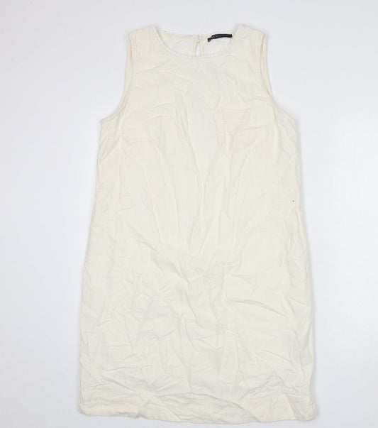 Marks and Spencer Womens Ivory Linen Sheath Size 12 Round Neck Button