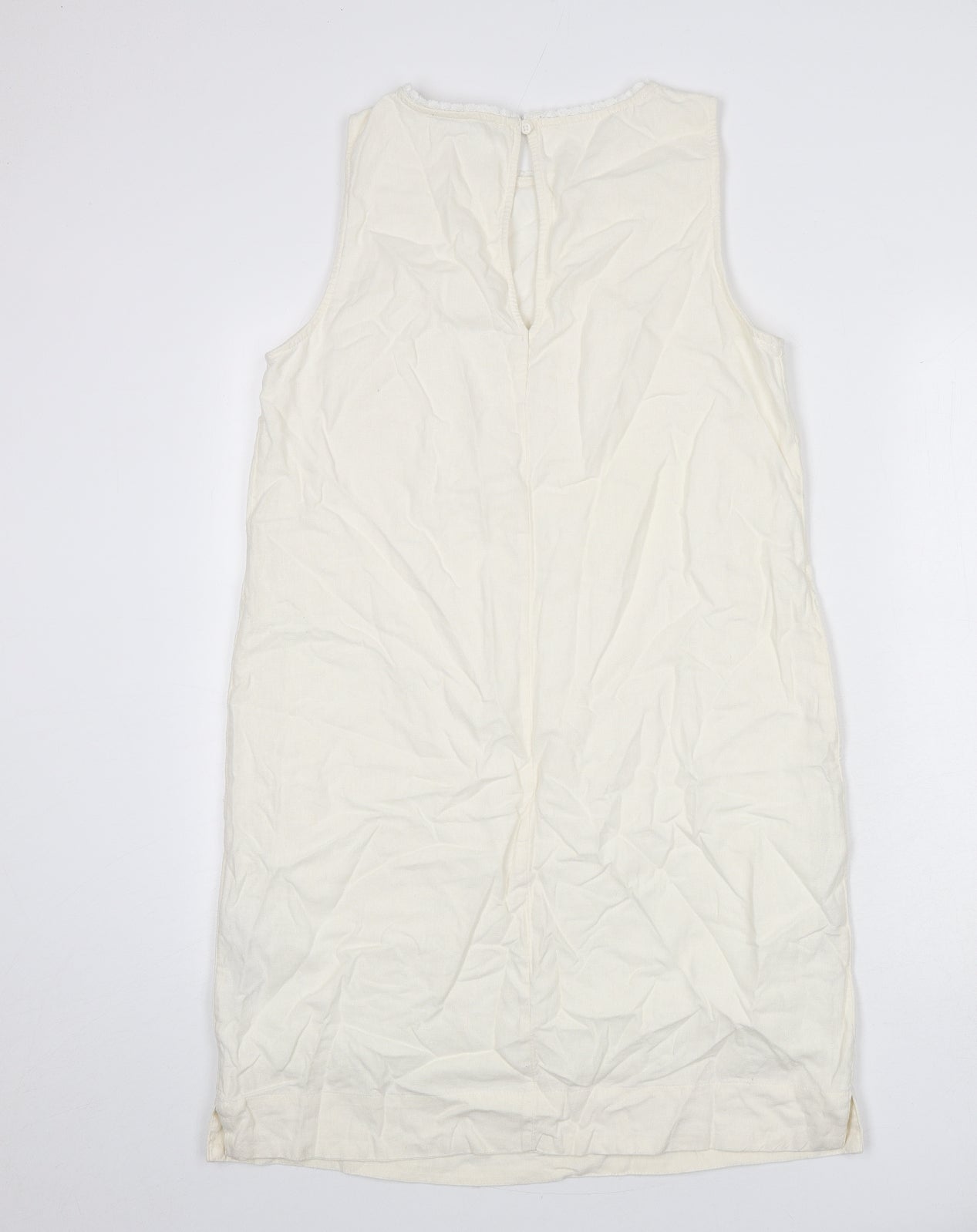 Marks and Spencer Womens Ivory Linen Sheath Size 12 Round Neck Button