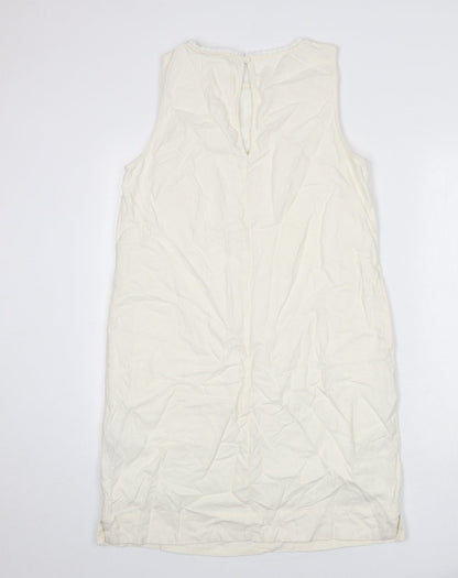 Marks and Spencer Womens Ivory Linen Sheath Size 12 Round Neck Button
