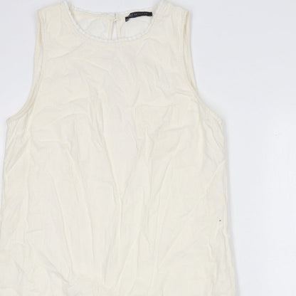 Marks and Spencer Womens Ivory Linen Sheath Size 12 Round Neck Button