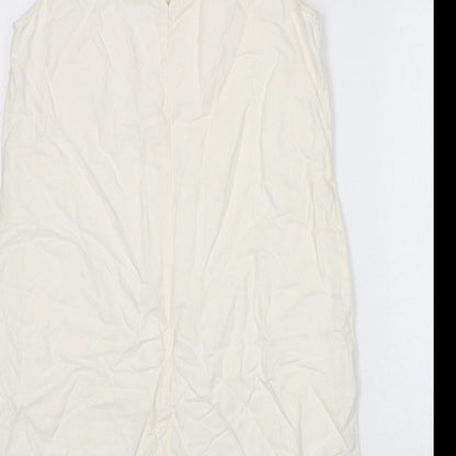 Marks and Spencer Womens Ivory Linen Sheath Size 12 Round Neck Button