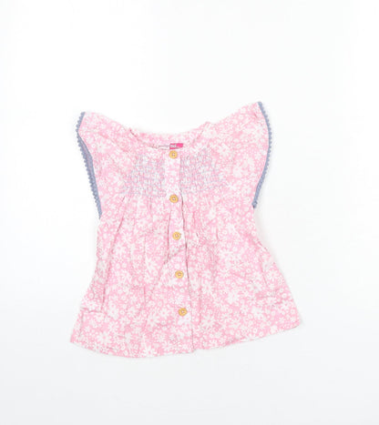 Penelope Mack Girls Pink Floral 100% Cotton Basic Blouse Size 2 Years Round Neck Button