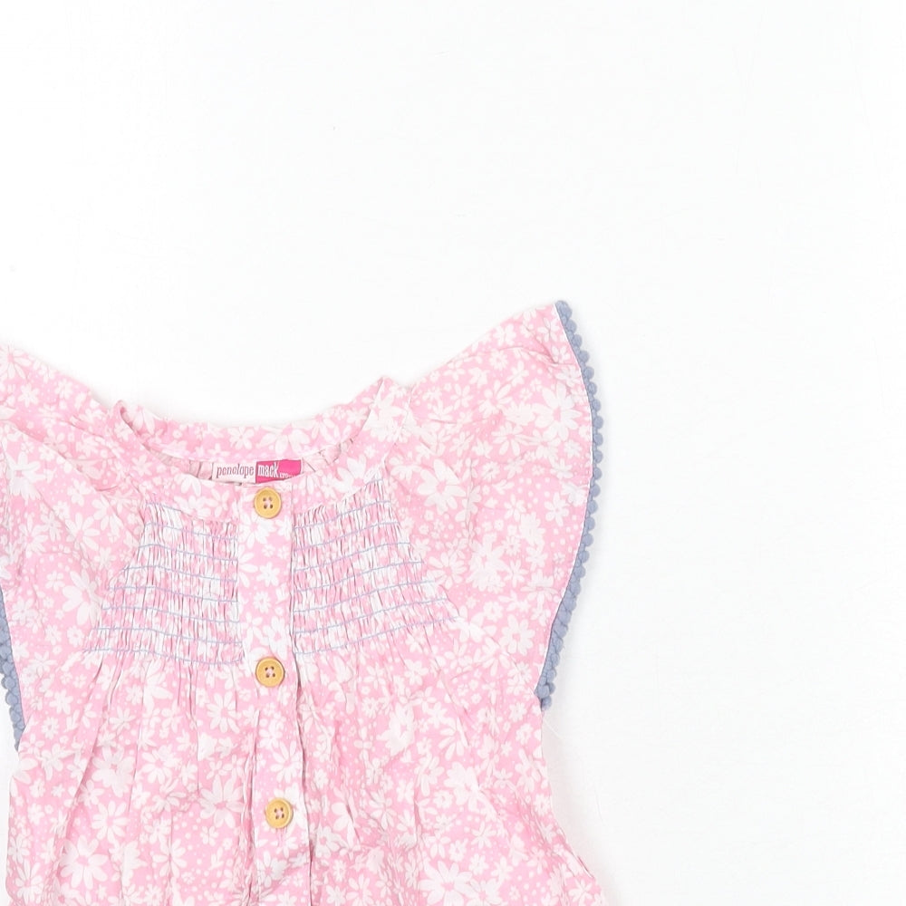 Penelope Mack Girls Pink Floral 100% Cotton Basic Blouse Size 2 Years Round Neck Button