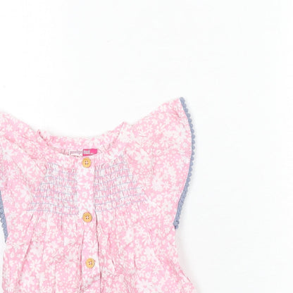 Penelope Mack Girls Pink Floral 100% Cotton Basic Blouse Size 2 Years Round Neck Button