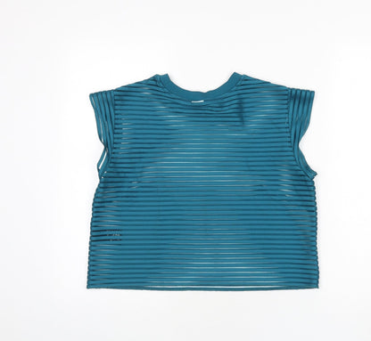 & Other Stories Womens Green Striped Polyester Cropped T-Shirt Size 12 Round Neck