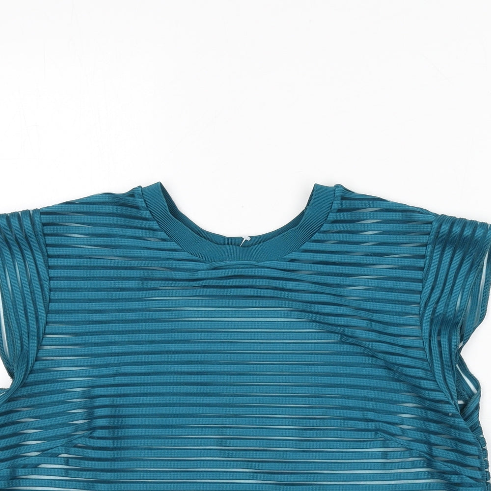 & Other Stories Womens Green Striped Polyester Cropped T-Shirt Size 12 Round Neck