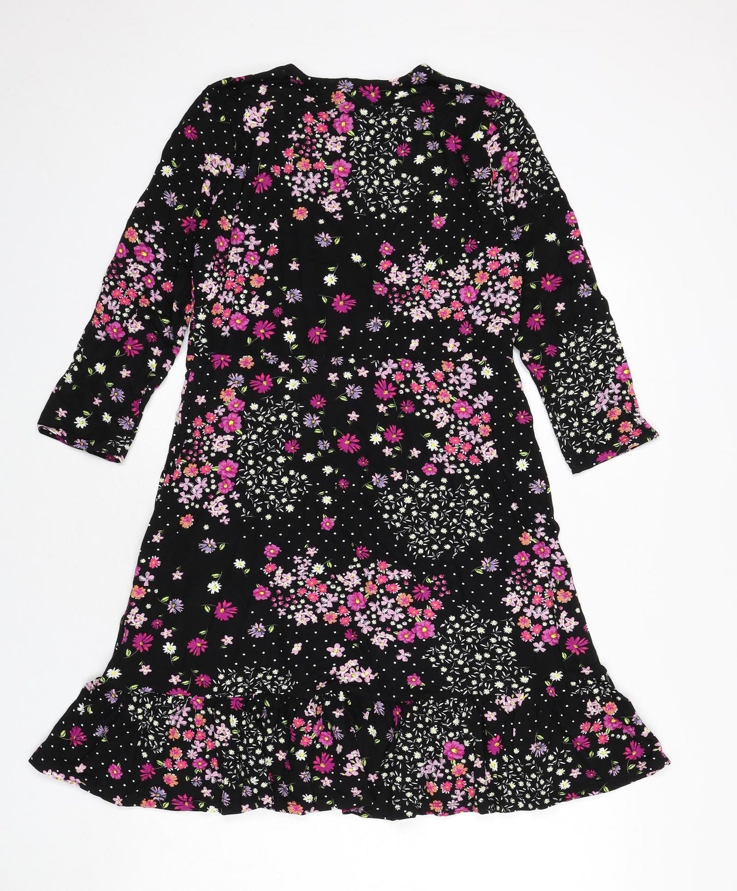 Friends Like These Womens Black Floral Viscose A-Line Size 12 Round Neck Pullover