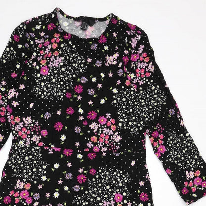 Friends Like These Womens Black Floral Viscose A-Line Size 12 Round Neck Pullover