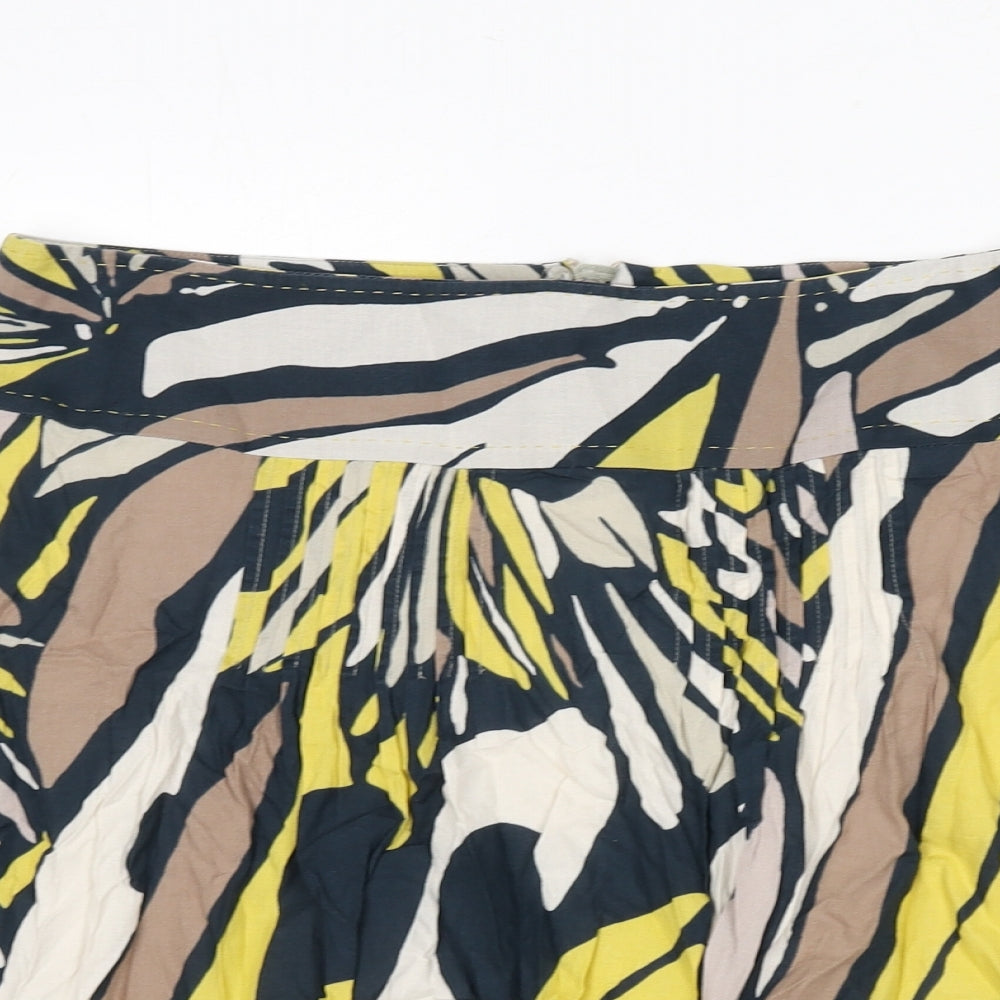 Marks and Spencer Womens Multicoloured Geometric Cotton Flare Skirt Size 14 Zip