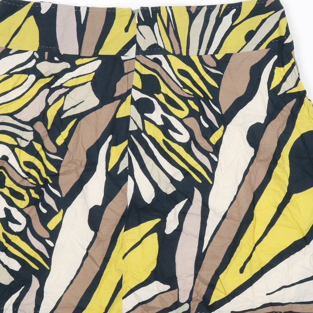 Marks and Spencer Womens Multicoloured Geometric Cotton Flare Skirt Size 14 Zip