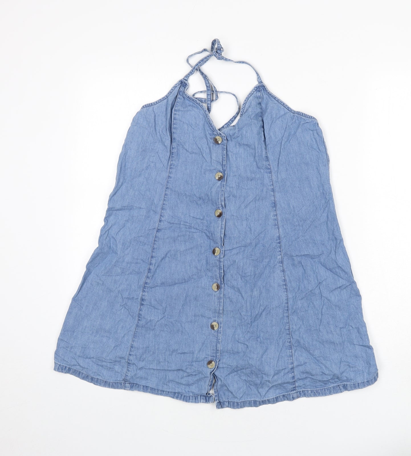 ASOS Womens Blue 100% Cotton Mini Size 12 Halter Button