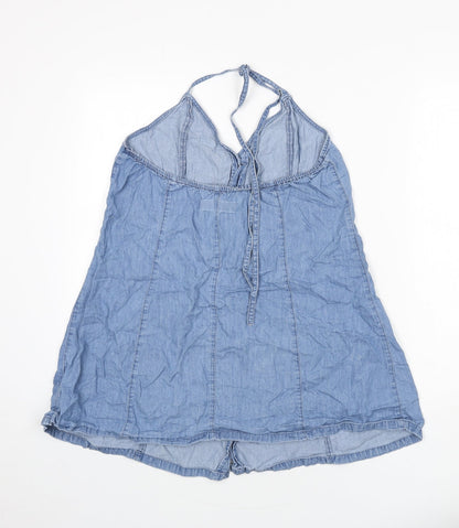 ASOS Womens Blue 100% Cotton Mini Size 12 Halter Button
