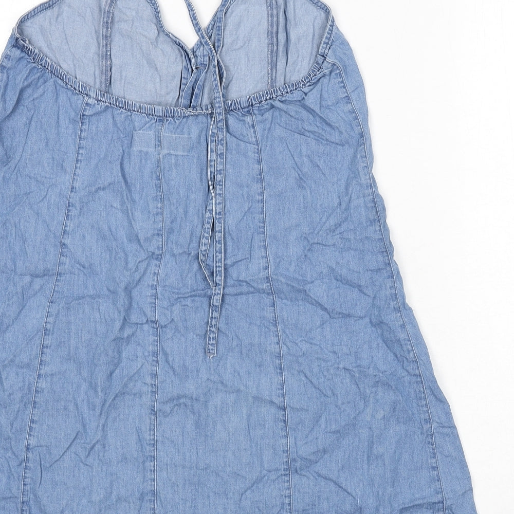ASOS Womens Blue 100% Cotton Mini Size 12 Halter Button