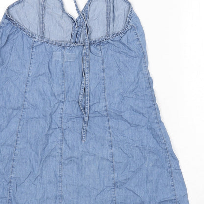 ASOS Womens Blue 100% Cotton Mini Size 12 Halter Button