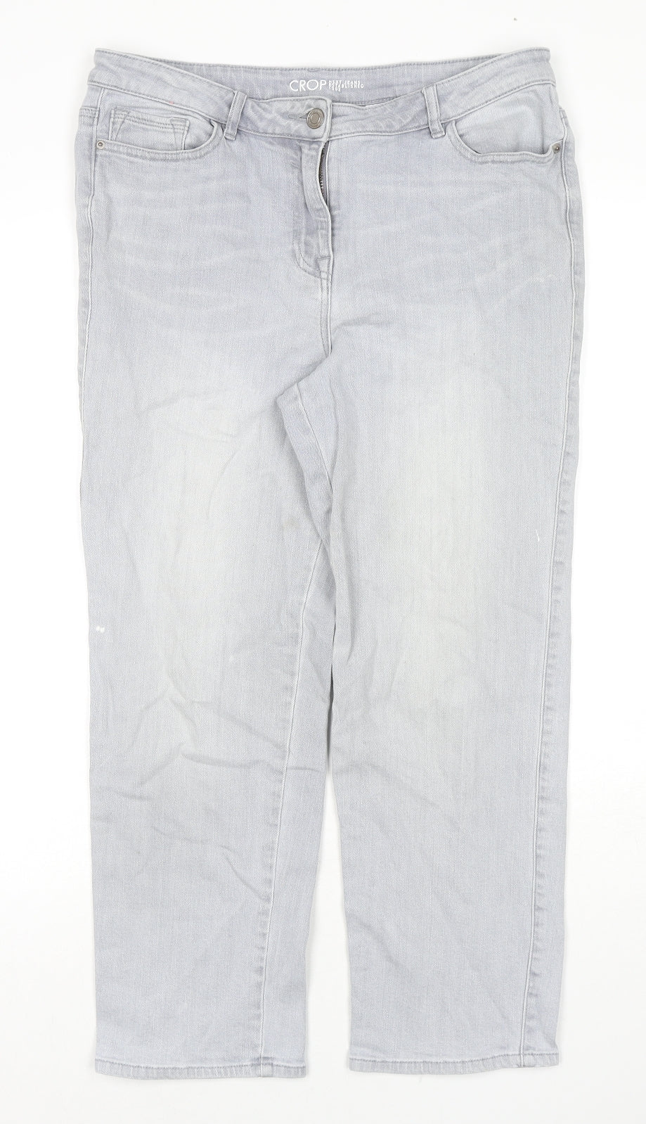 NEXT Womens Grey Cotton Straight Jeans Size 14 L24 in Regular Zip