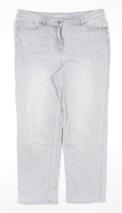 NEXT Womens Grey Cotton Straight Jeans Size 14 L24 in Regular Zip