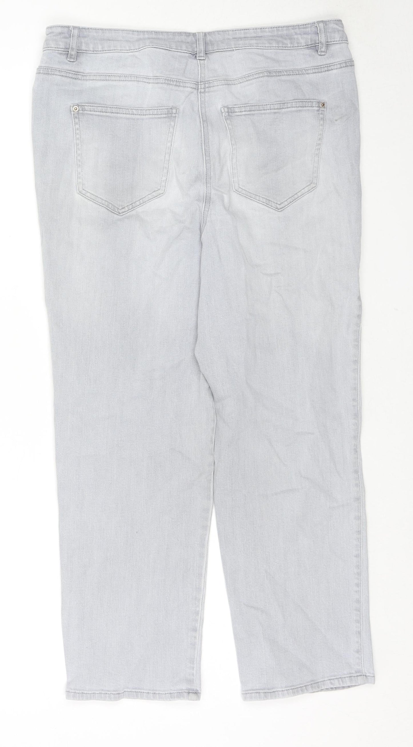 NEXT Womens Grey Cotton Straight Jeans Size 14 L24 in Regular Zip